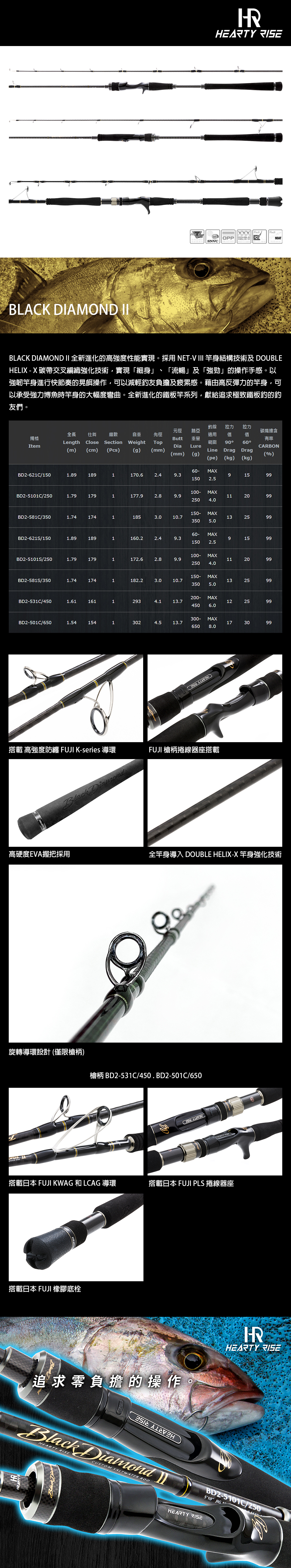 HR BLACK DIAMOND II 黑鑽BD2-5101C/250 [船釣路亞竿] [鐵板竿